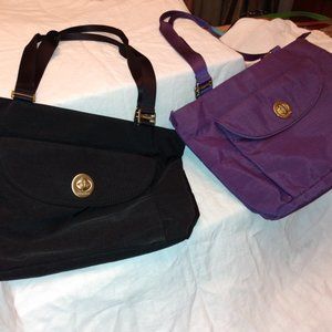 BAGGALLINI LIGHT WEIGHT NYLON PURSES (BLACK AND PURPLE) set of two